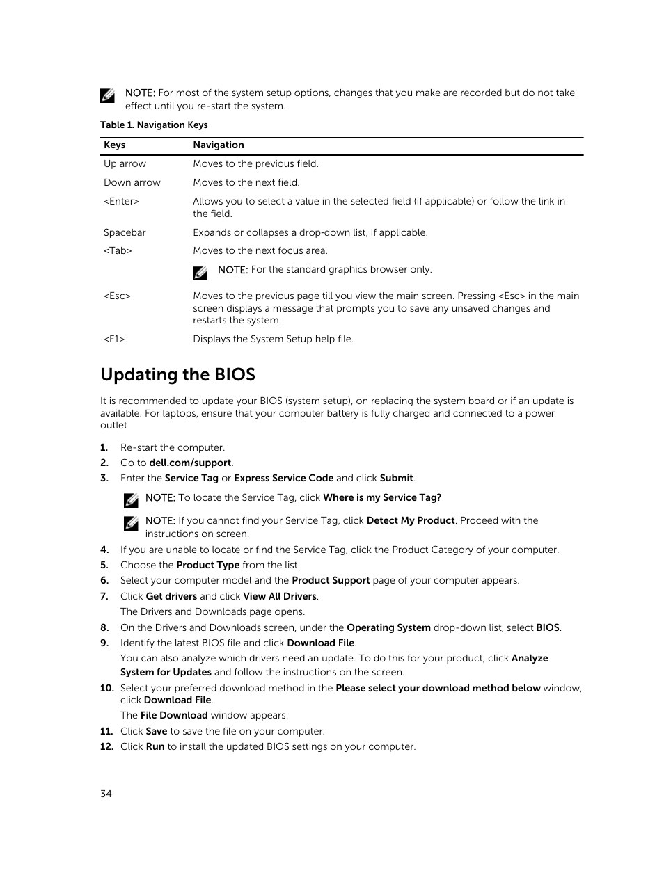 Updating the bios | Dell Vostro 14 (5480, Late 2014) User Manual | Page 34 / 45