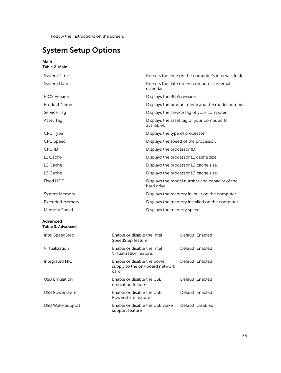 System setup options | Dell Vostro 14 (5480, Late 2014) User Manual | Page 35 / 45