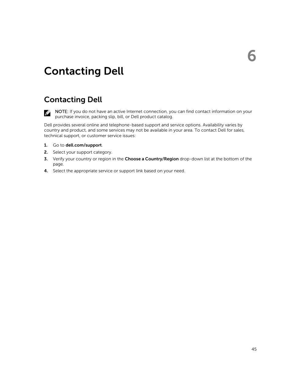 Contacting dell, 6 contacting dell | Dell Vostro 14 (5480, Late 2014) User Manual | Page 45 / 45