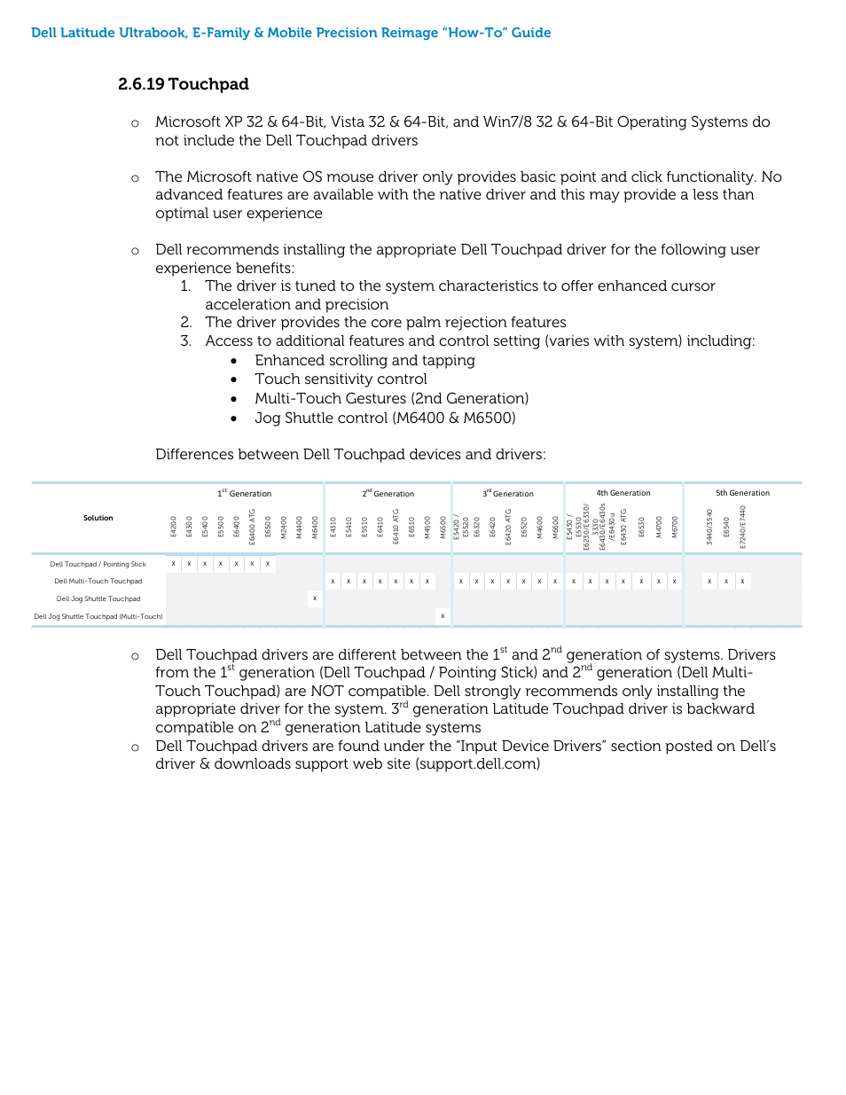 19 touchpad, And 2, Generation of systems. drivers from the 1 | Generation (dell touchpad / pointing stick) and 2 | Dell Latitude E5540 (Late 2013) User Manual | Page 26 / 46