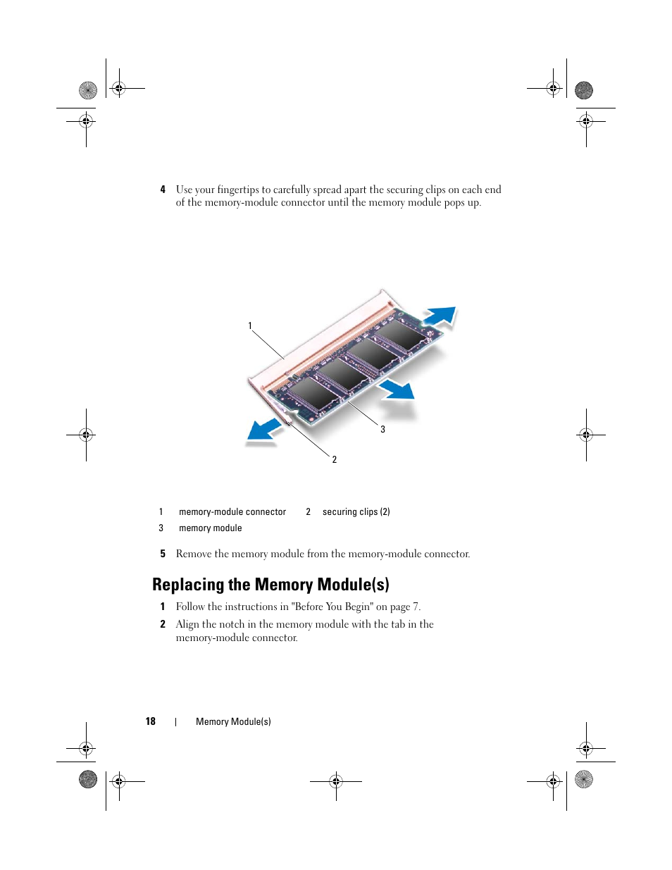 Replacing the memory module(s) | Dell XPS 14Z (L412Z, Late 2011) User Manual | Page 18 / 74