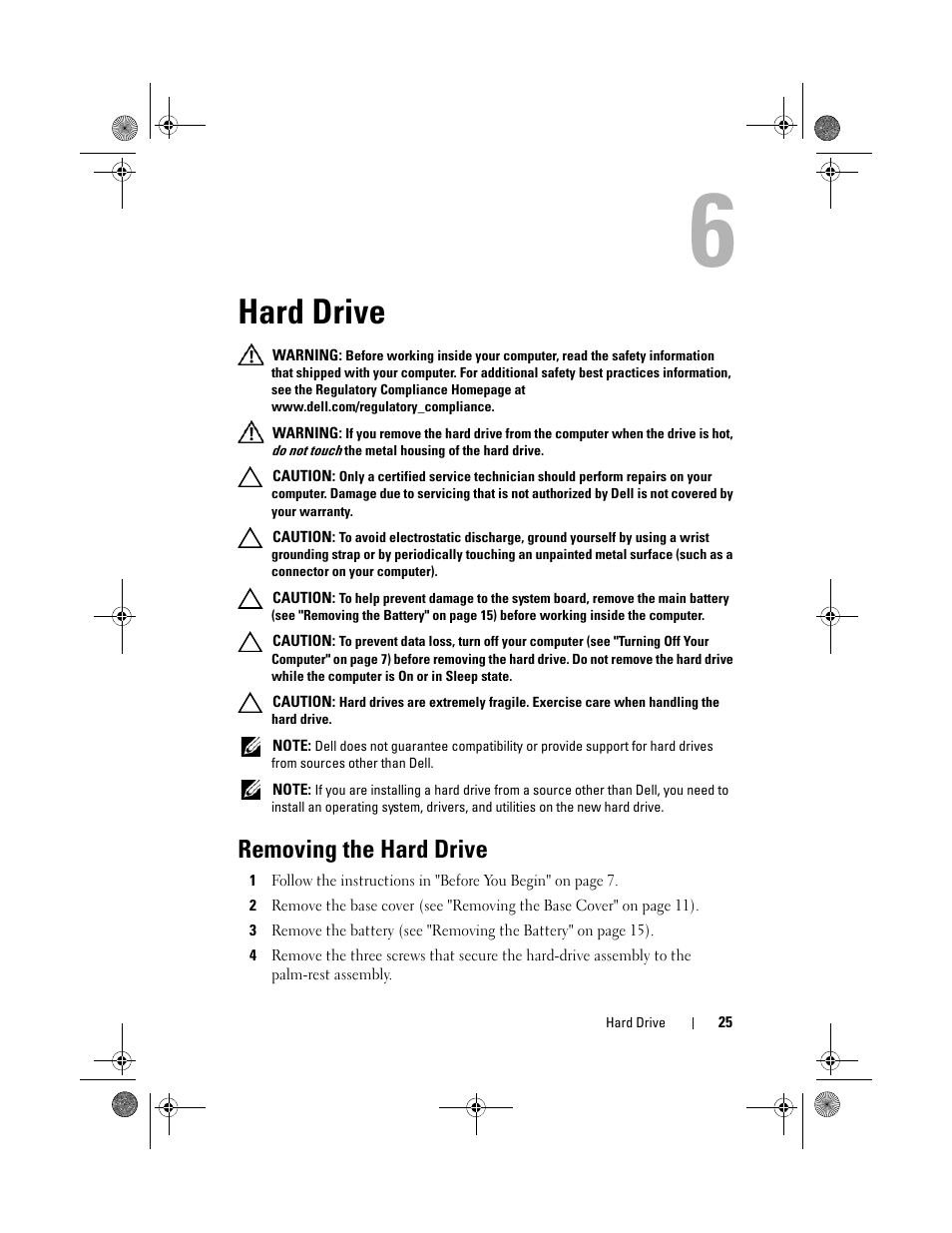 Hard drive, Removing the hard drive | Dell XPS 14Z (L412Z, Late 2011) User Manual | Page 25 / 74