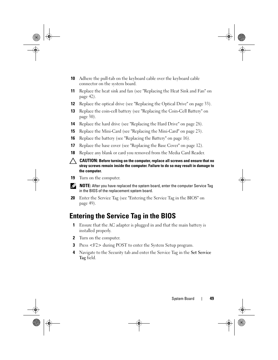 19 turn on the computer, Entering the service tag in the bios, 2 turn on the computer | Dell XPS 14Z (L412Z, Late 2011) User Manual | Page 49 / 74