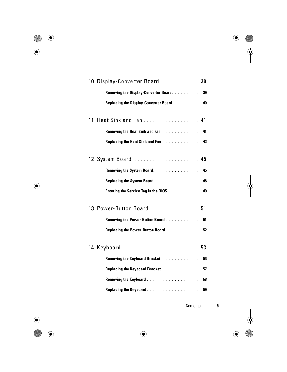 10 display-converter board, 11 heat sink and fan, 12 system board | 13 power-button board, 14 keyboard | Dell XPS 14Z (L412Z, Late 2011) User Manual | Page 5 / 74