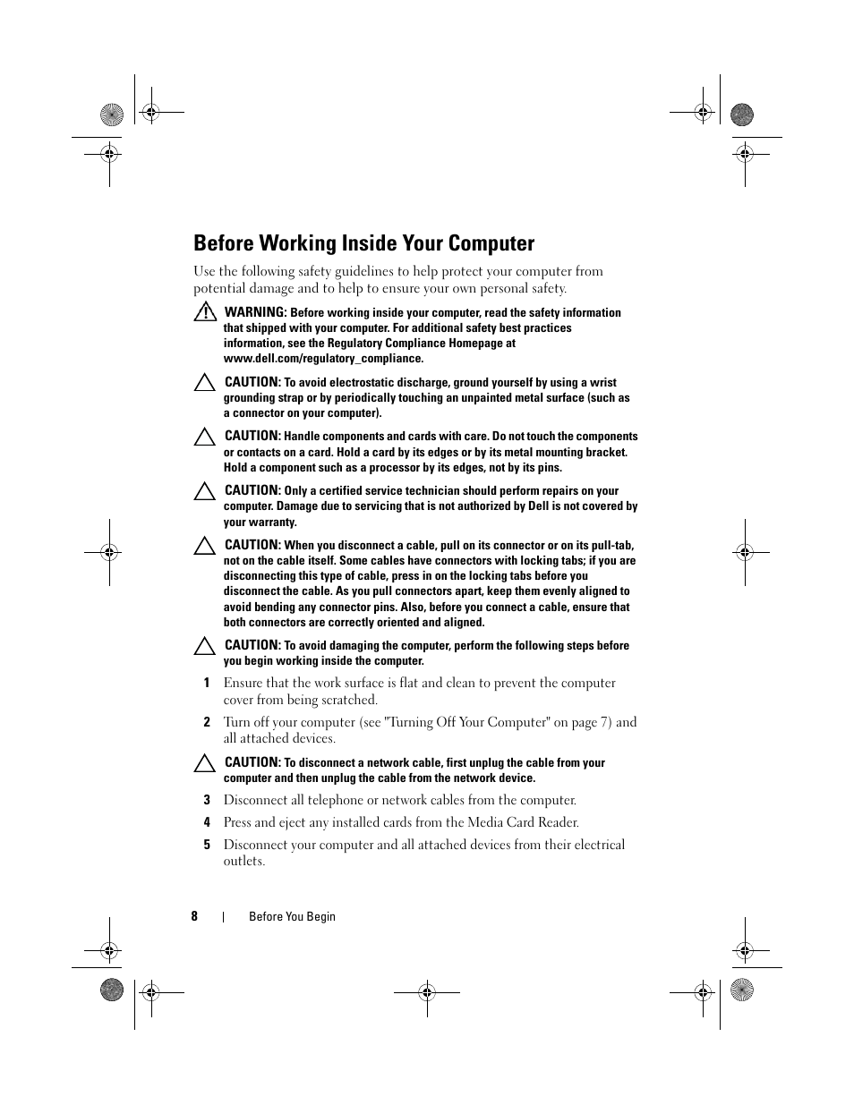 Before working inside your computer | Dell XPS 14Z (L412Z, Late 2011) User Manual | Page 8 / 74