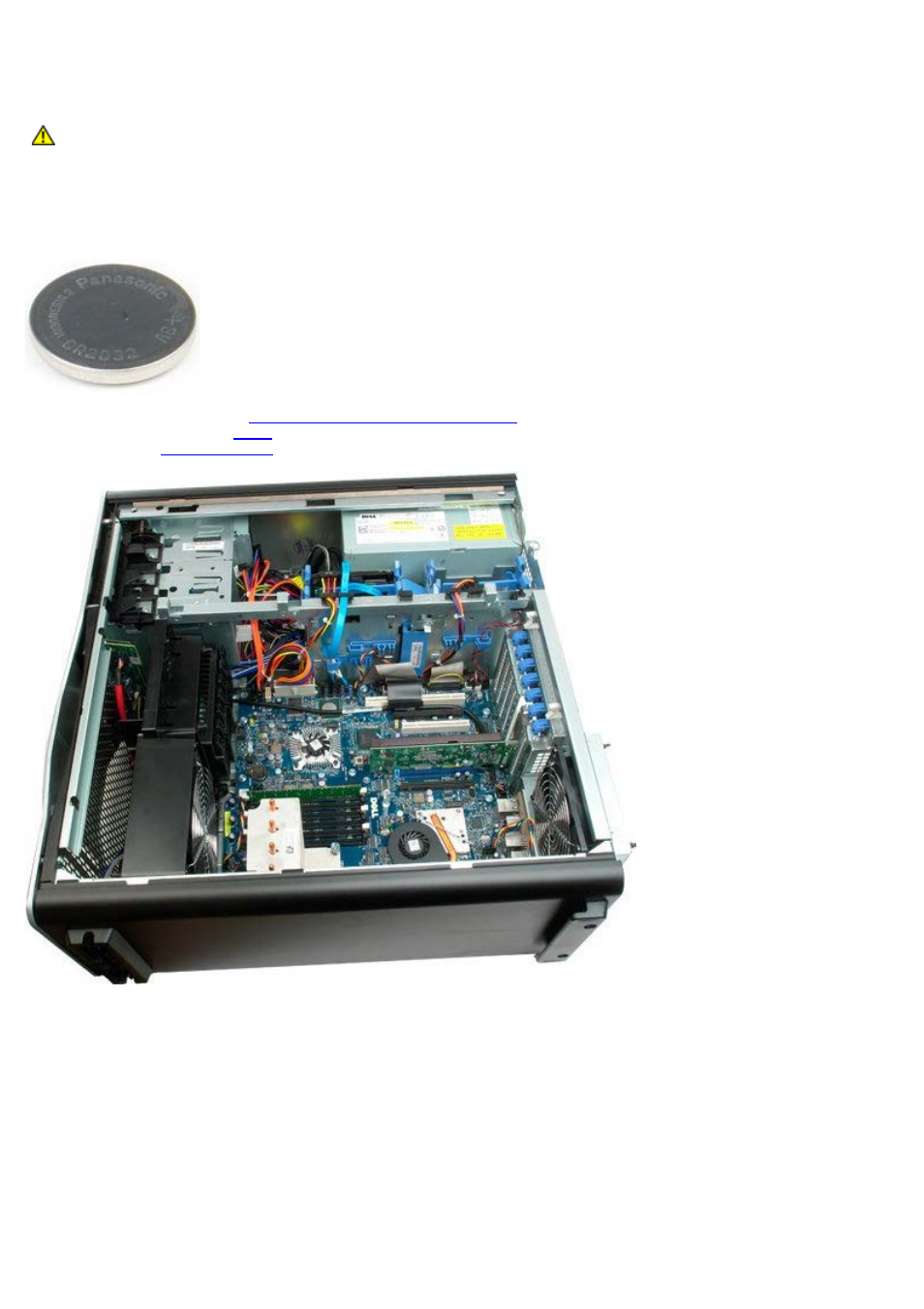 Battery, Removing the battery | Dell Precision T7500 (Early 2009) User Manual | Page 28 / 108