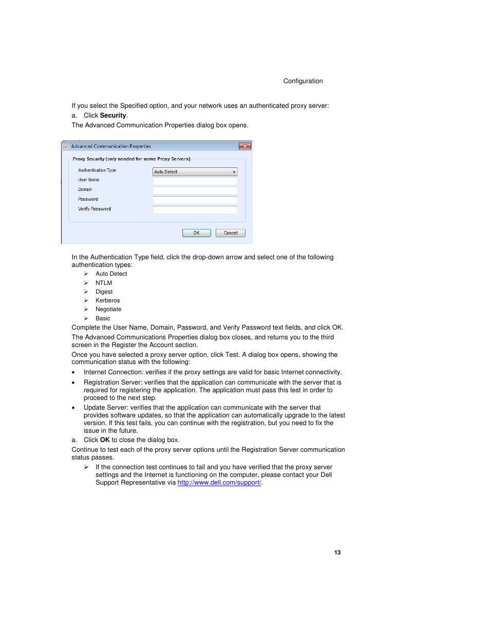 A. click security, Auto detect, Ntlm | Digest, Kerberos, Negotiate, Basic, A. click ok to close the dialog box | Dell Print Page Services User Manual | Page 17 / 92