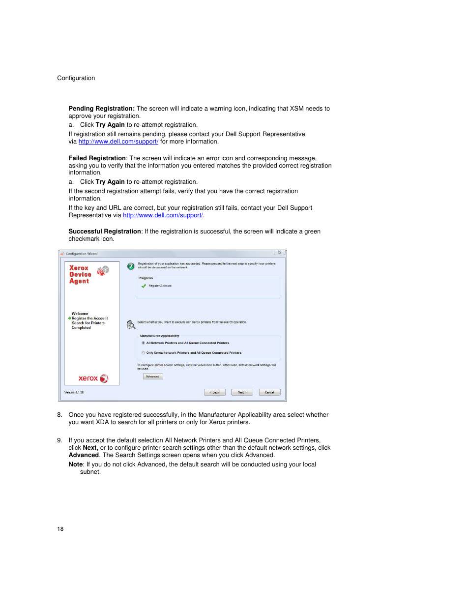 A. click try again to re-attempt registration | Dell Print Page Services User Manual | Page 22 / 92