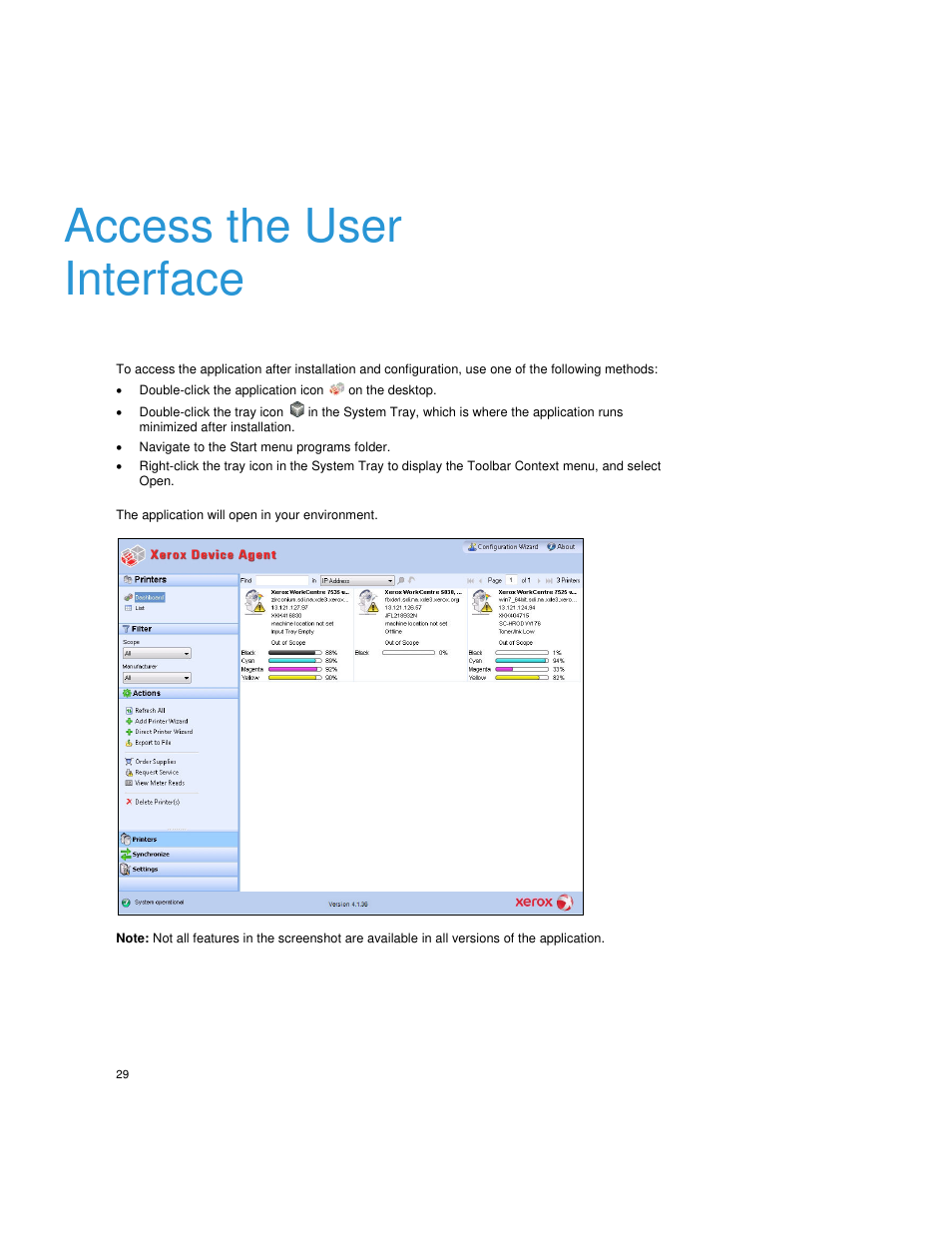 Access the user interface, Double-click the application icon on the desktop, Navigate to the start menu programs folder | Dell Print Page Services User Manual | Page 33 / 92