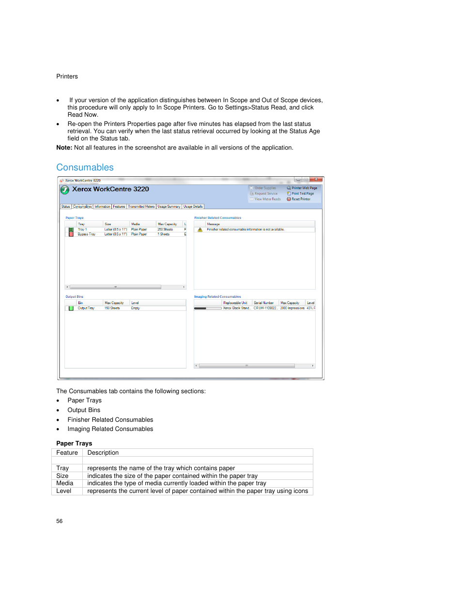 Consumables, Paper trays, Output bins | Finisher related consumables, Imaging related consumables | Dell Print Page Services User Manual | Page 60 / 92