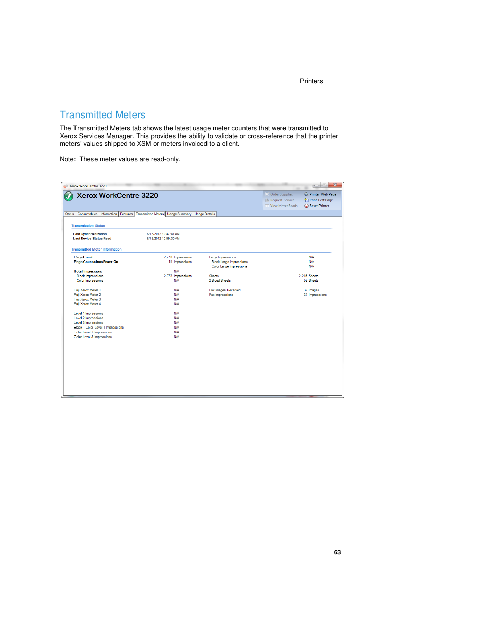 Transmitted meters, Usage summary | Dell Print Page Services User Manual | Page 67 / 92