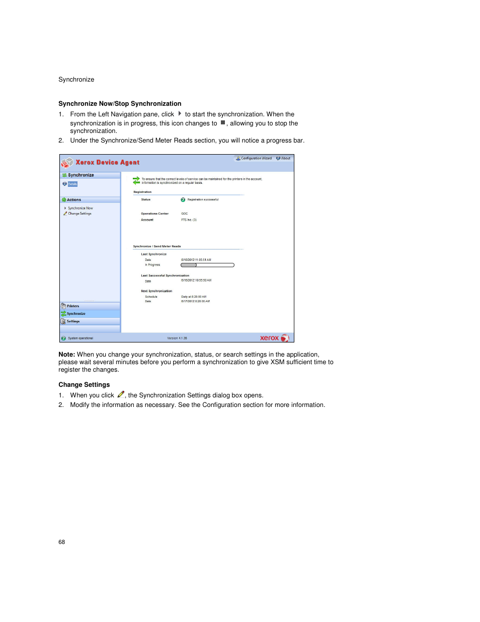 Synchronize now/stop synchronization, Change settings | Dell Print Page Services User Manual | Page 72 / 92