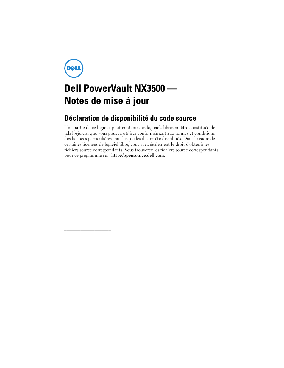 Dell powervault nx3500 - notes de mise à jour, Déclaration de disponibilité du code source | Dell PowerVault NX3500 User Manual | Page 3 / 8