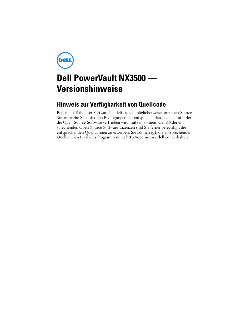 Dell powervault nx3500 - versionshinweise, Dell powervault nx3500 — versionshinweise, Hinweis zur verfügbarkeit von quellcode | Dell PowerVault NX3500 User Manual | Page 4 / 8