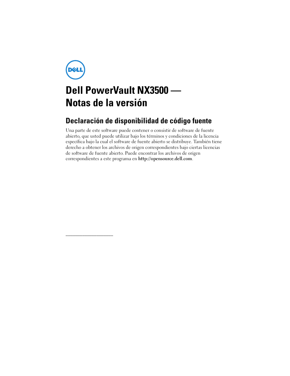 Dell powervault nx3500 —notas de la versión, Dell powervault nx3500 — notas de la versión, Declaración de disponibilidad de código fuente | Dell PowerVault NX3500 User Manual | Page 7 / 8
