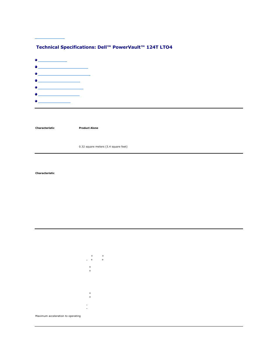 Physical specifications, Autoloader performance specifications, Autoloader environmental specifications | Dell PowerVault 124T User Manual | Page 39 / 57