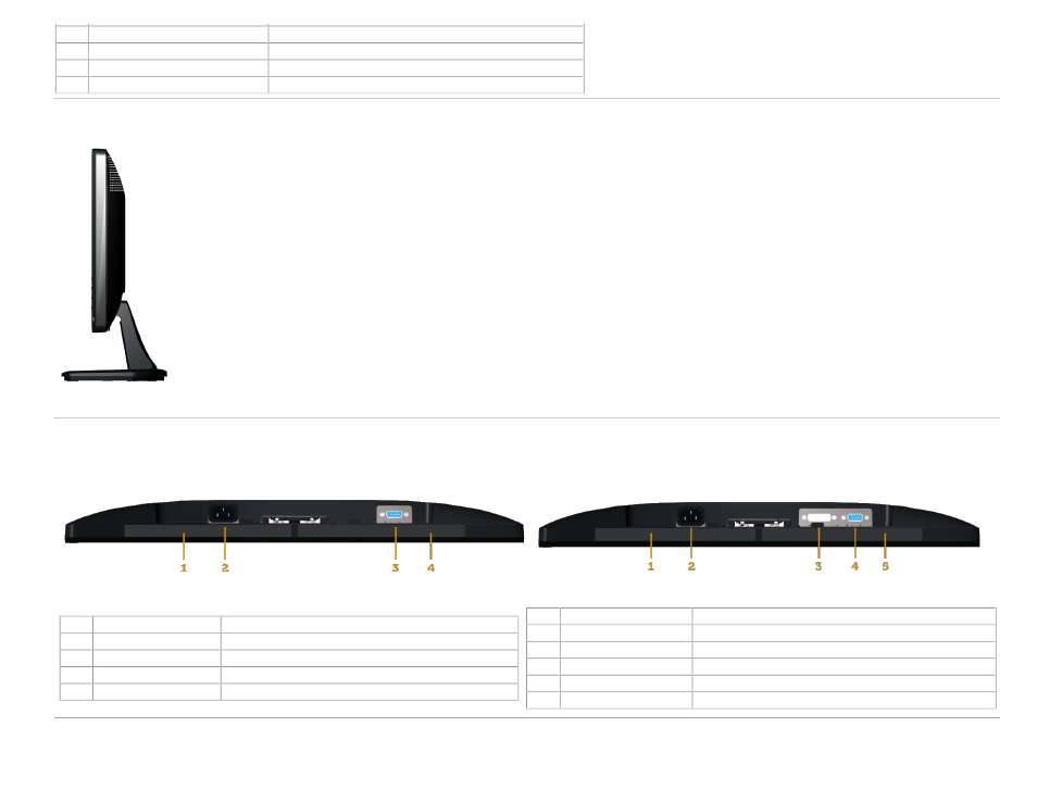Monitor specifications, Side view, Bottom view | Dell E1913S Monitor User Manual | Page 5 / 55