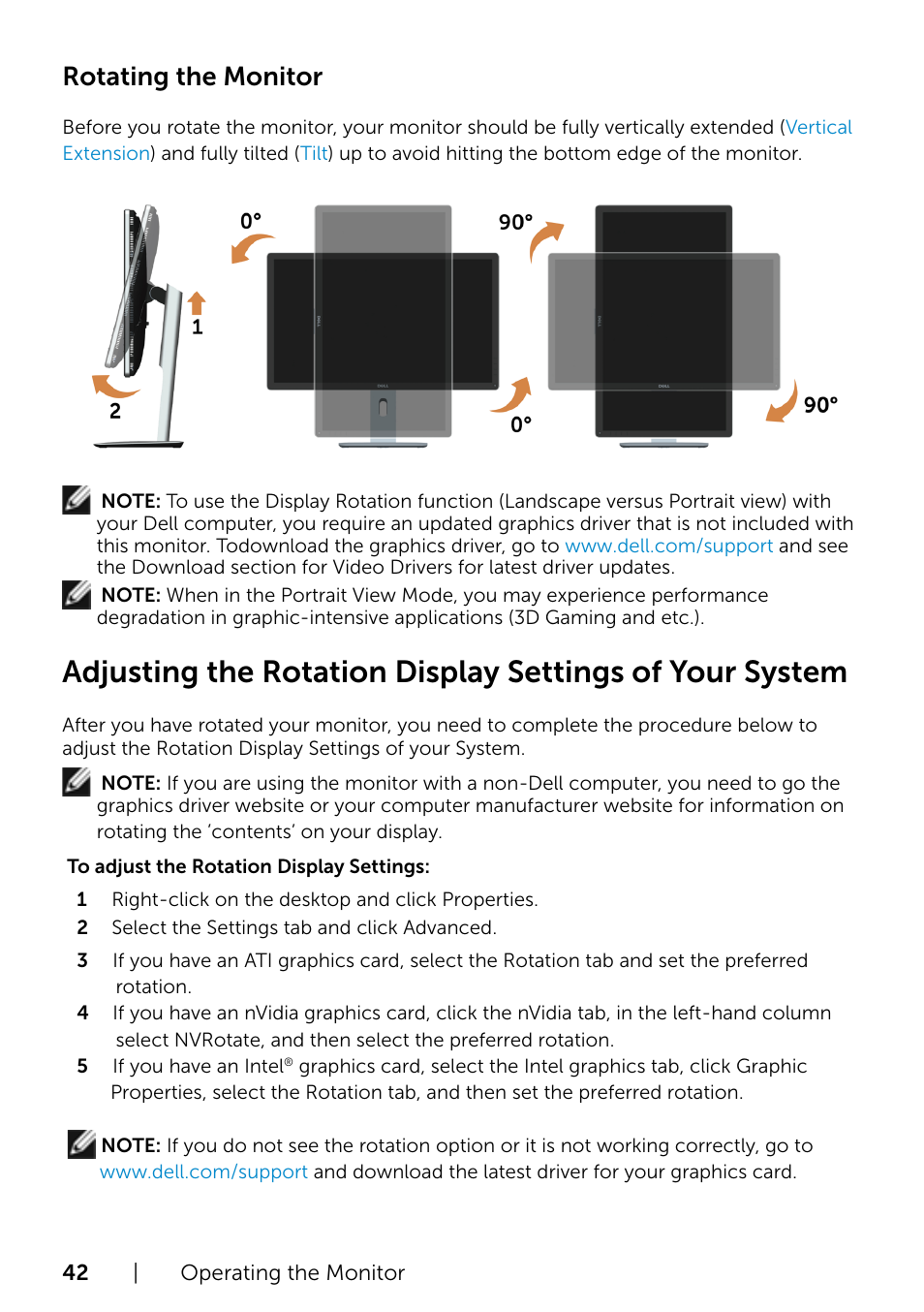 Rotating the monitor | Dell P2415Q Monitor User Manual | Page 42 / 51