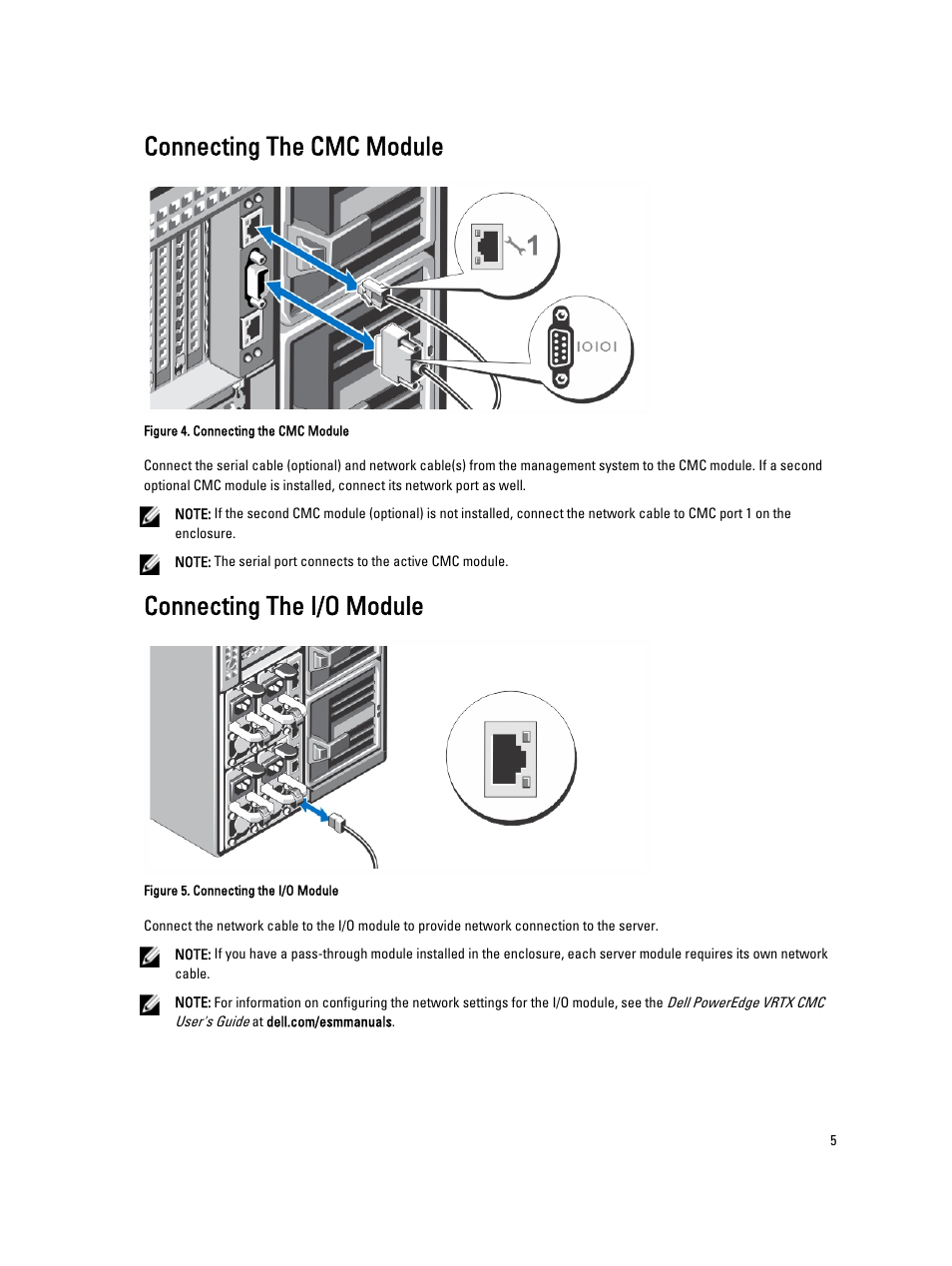 Connecting the cmc module, Connecting the i/o module | Dell PowerEdge M620 (for PE VRTX) User Manual | Page 5 / 13