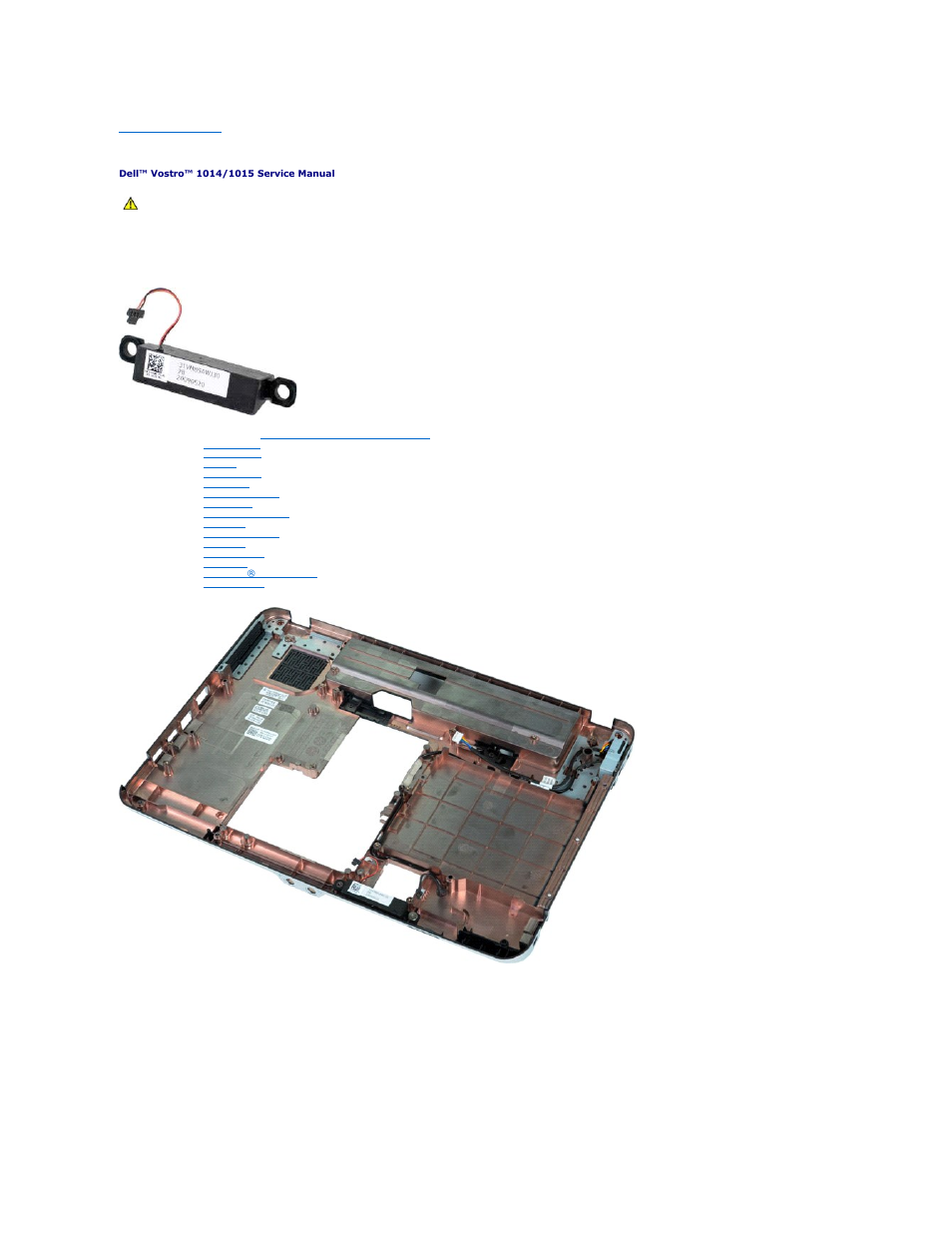 Speaker, Removing the speaker | Dell Vostro 1015 (Mid 2009) User Manual | Page 60 / 76