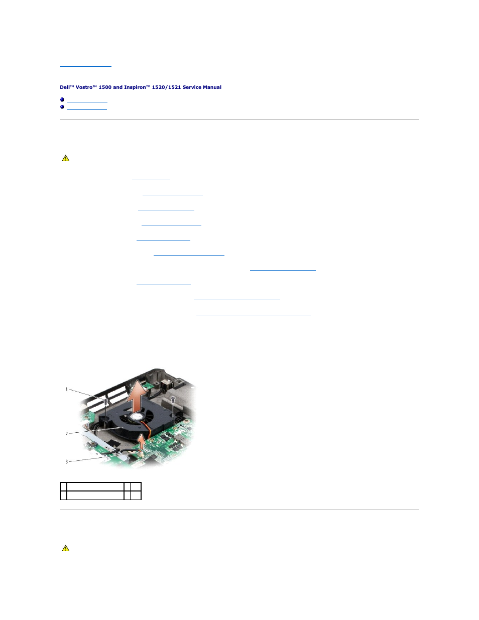 Removing the fan, Replacing the fan | Dell Inspiron 1520 (Mid 2007) User Manual | Page 31 / 66