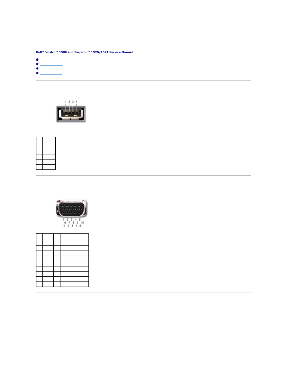 Pin assignments for i/o connectors, Usb connector, Video connector | S-video tv-out connector | Dell Inspiron 1520 (Mid 2007) User Manual | Page 59 / 66