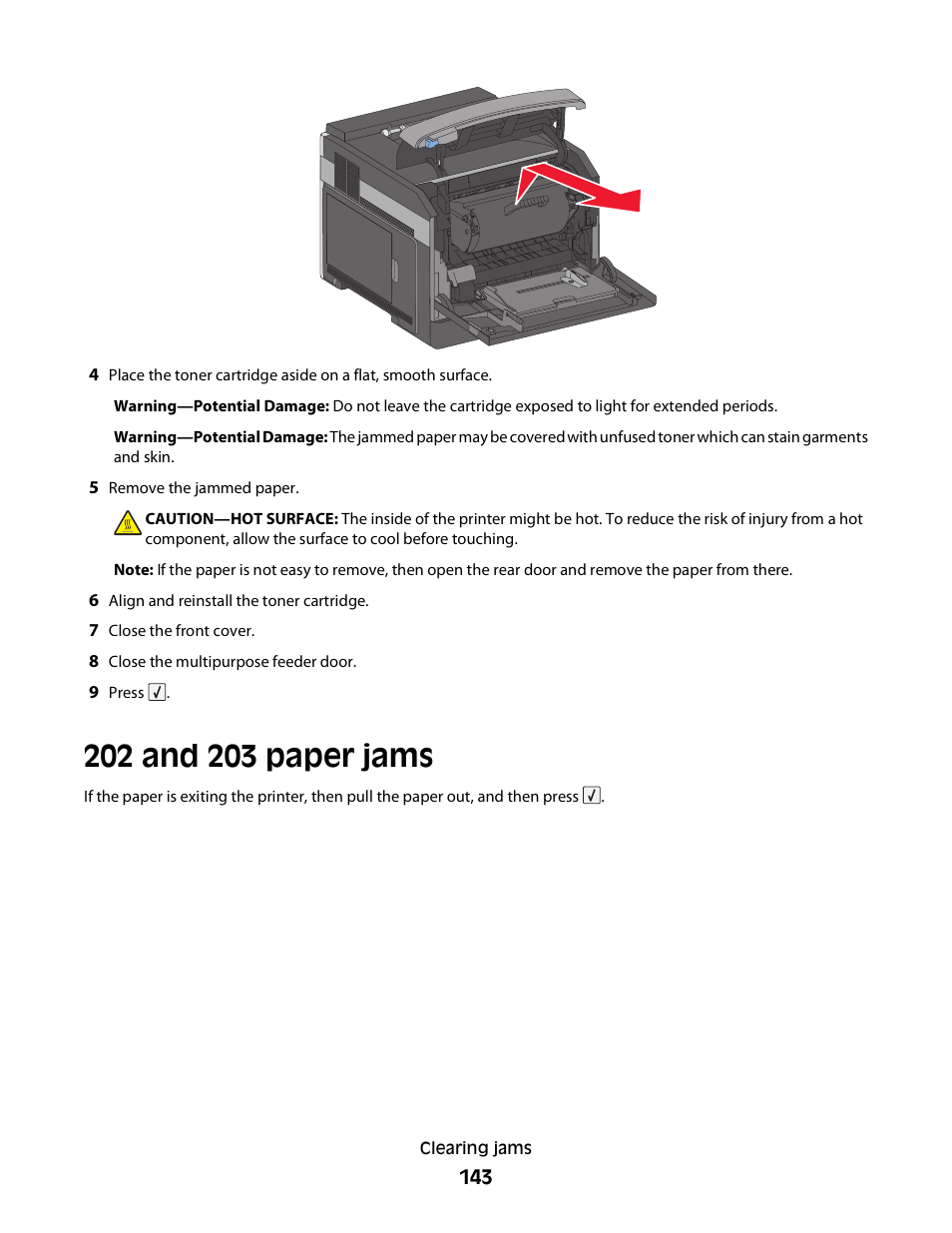 202 and 203 paper jams | Dell 5350dn Mono Laser Printer User Manual | Page 143 / 193