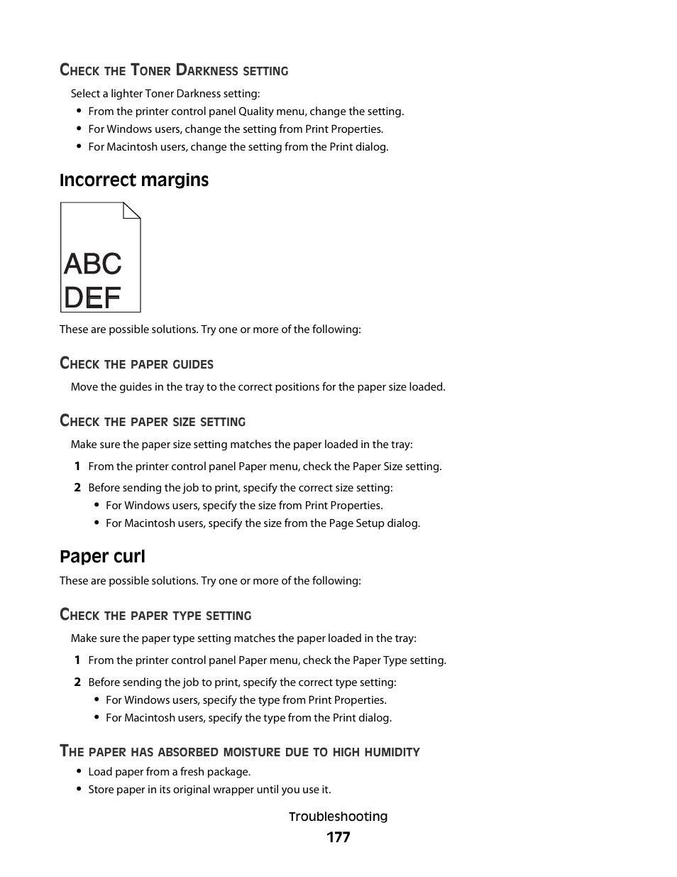 Incorrect margins, Paper curl, Incorrect margins paper curl | Dell 5350dn Mono Laser Printer User Manual | Page 177 / 193