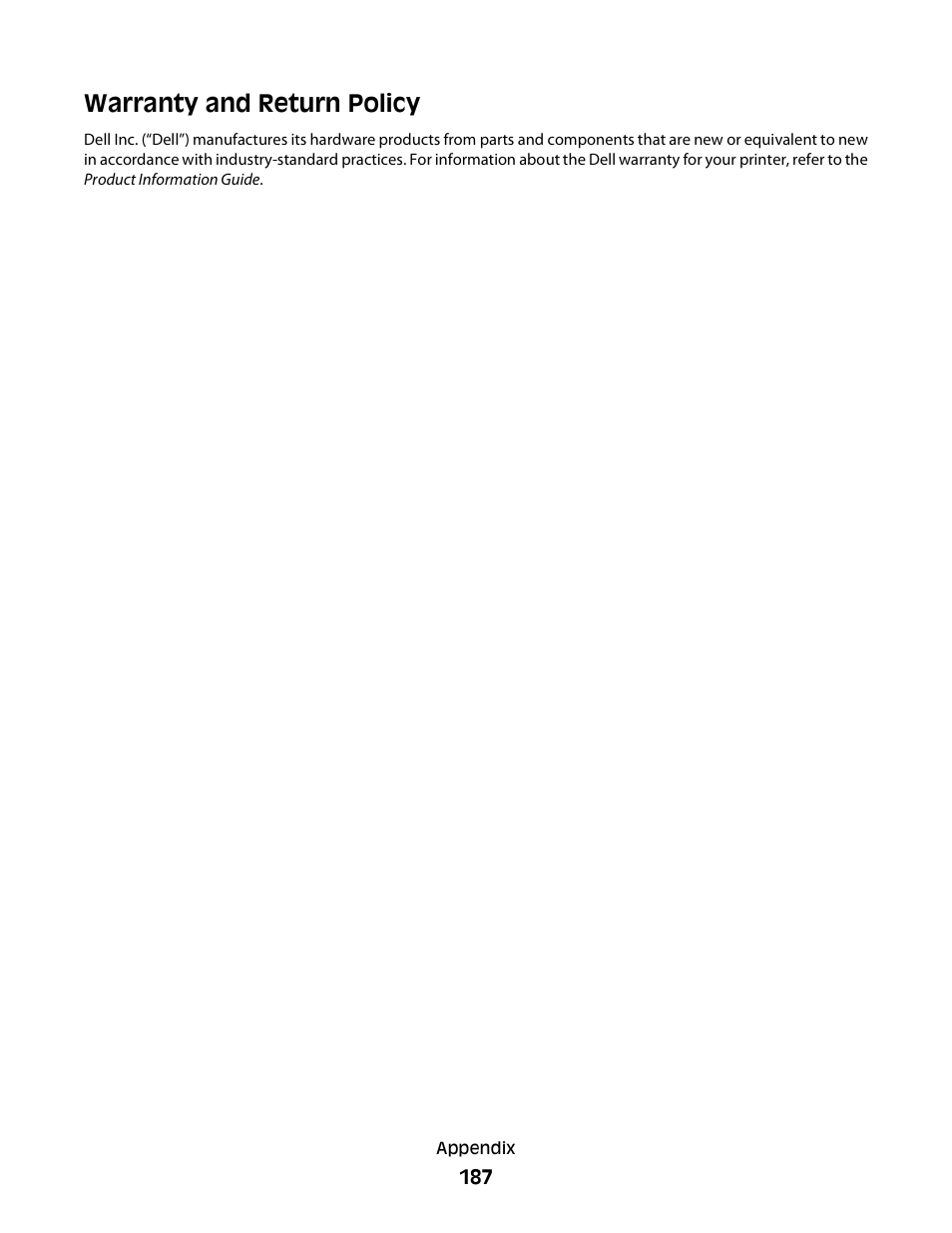 Warranty and return policy | Dell 5350dn Mono Laser Printer User Manual | Page 187 / 193