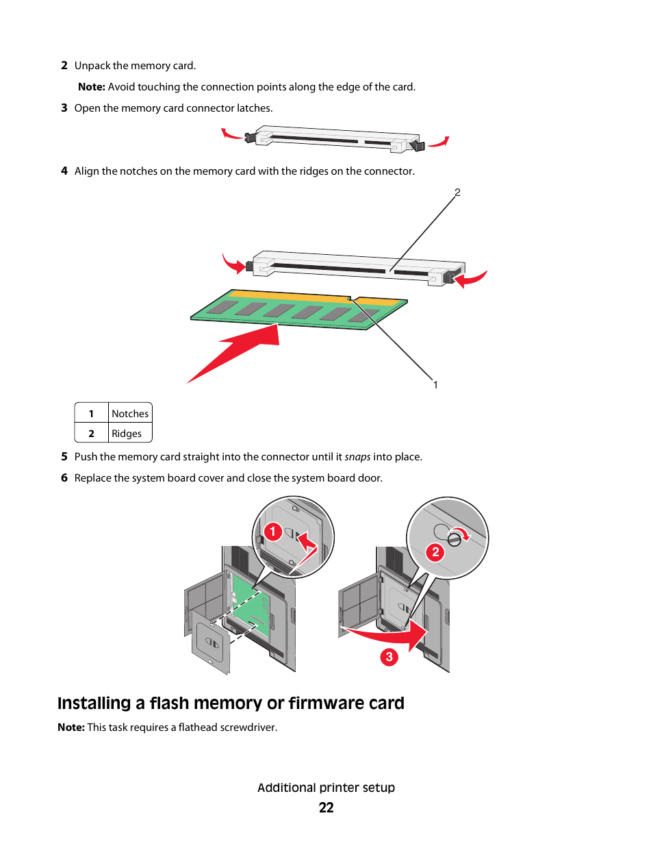 Installing a flash memory or firmware card | Dell 5350dn Mono Laser Printer User Manual | Page 22 / 193