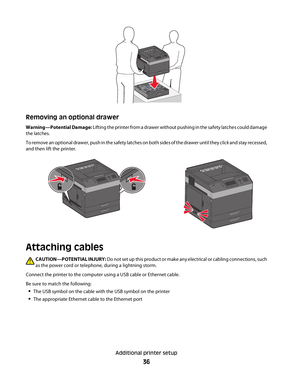 Attaching cables | Dell 5350dn Mono Laser Printer User Manual | Page 36 / 193