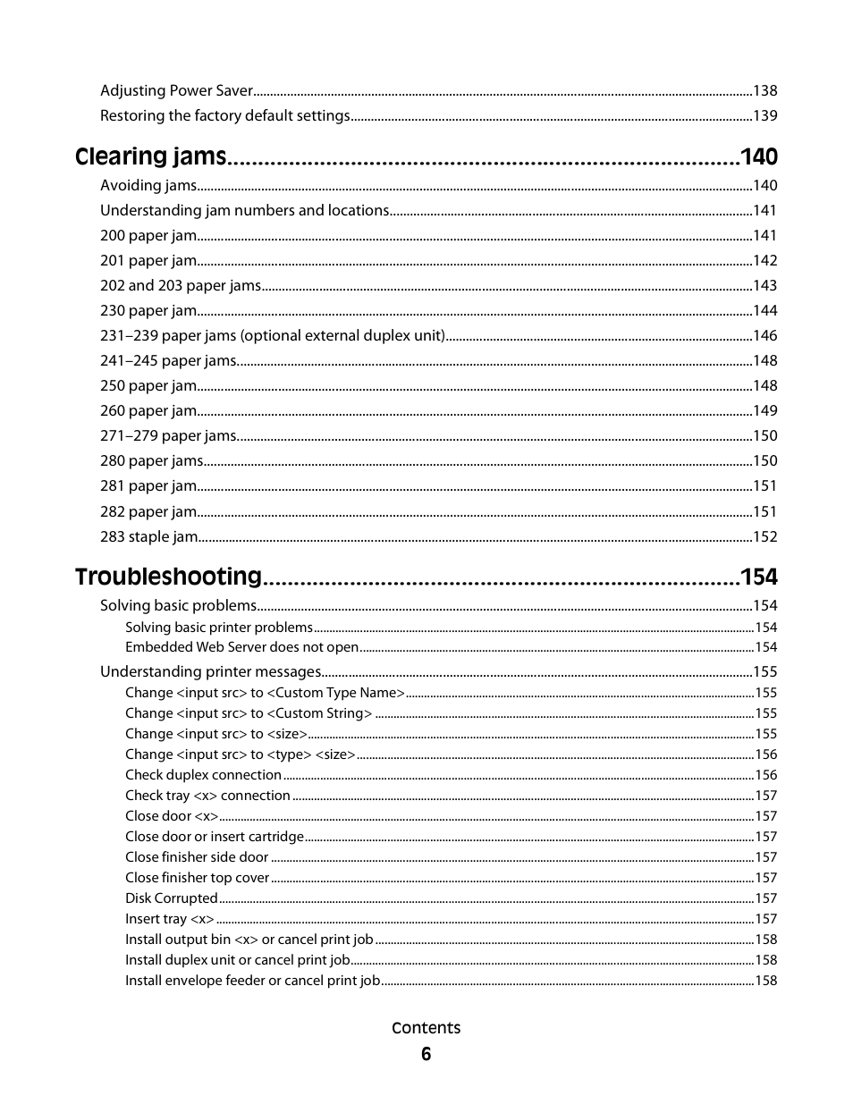 Clearing jams, Troubleshooting | Dell 5350dn Mono Laser Printer User Manual | Page 6 / 193