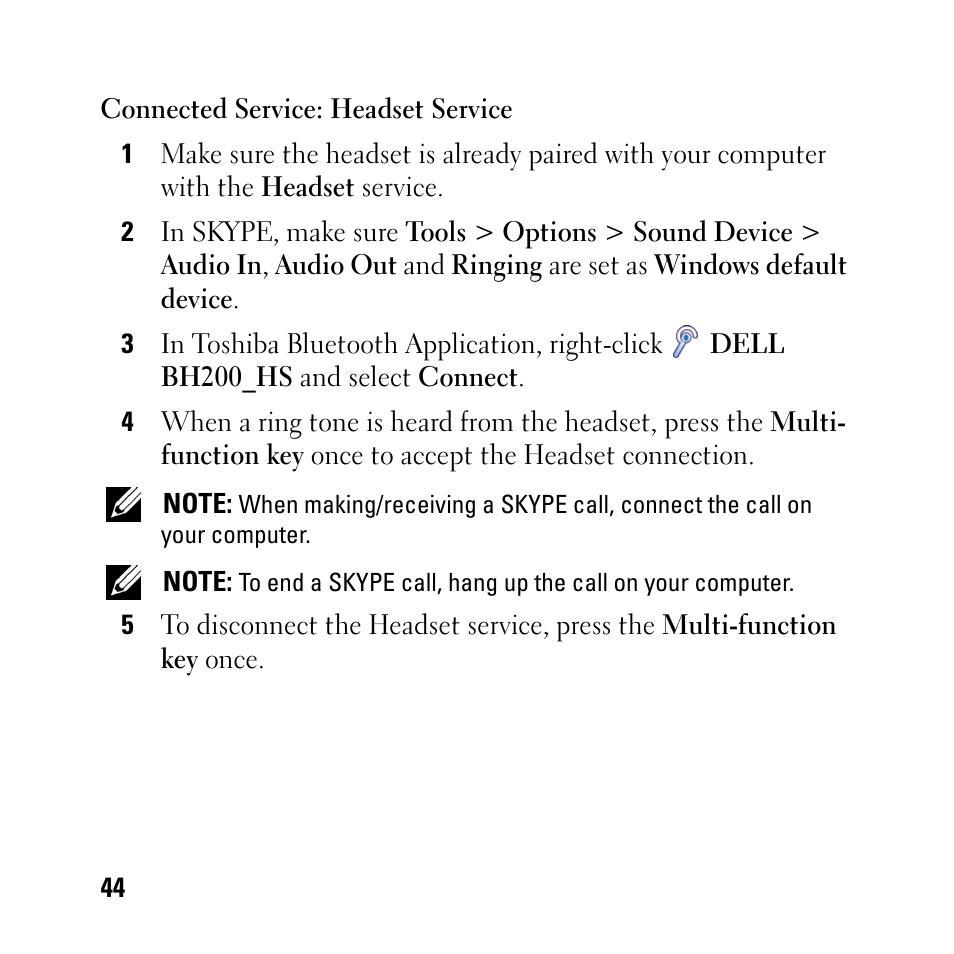 Dell BH200 Bluetooth 2.0 EDR Stereo Headset User Manual | Page 44 / 93