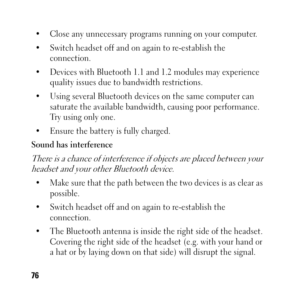 Dell BH200 Bluetooth 2.0 EDR Stereo Headset User Manual | Page 76 / 93