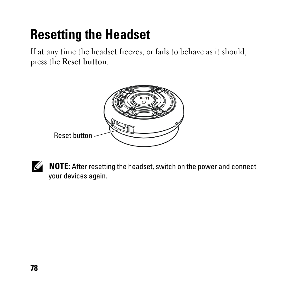 Resetting the headset | Dell BH200 Bluetooth 2.0 EDR Stereo Headset User Manual | Page 78 / 93