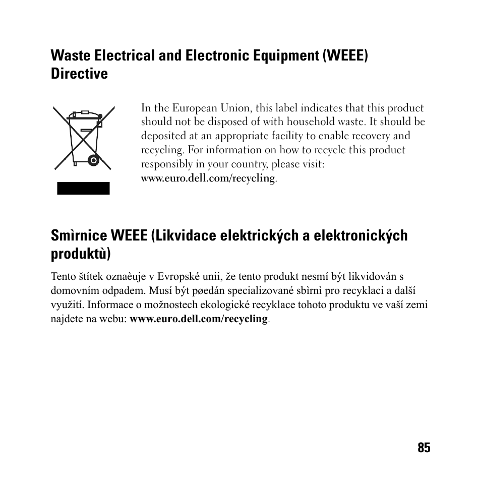 Waste electrical and electronic equipment (weee), Directive | Dell BH200 Bluetooth 2.0 EDR Stereo Headset User Manual | Page 85 / 93