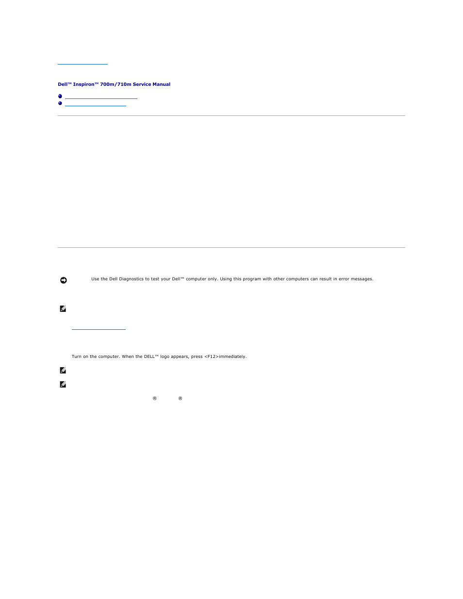 Dell diagnostics, When to use the dell diagnostics, Starting the dell diagnostics | Dell Inspiron 710M User Manual | Page 9 / 44