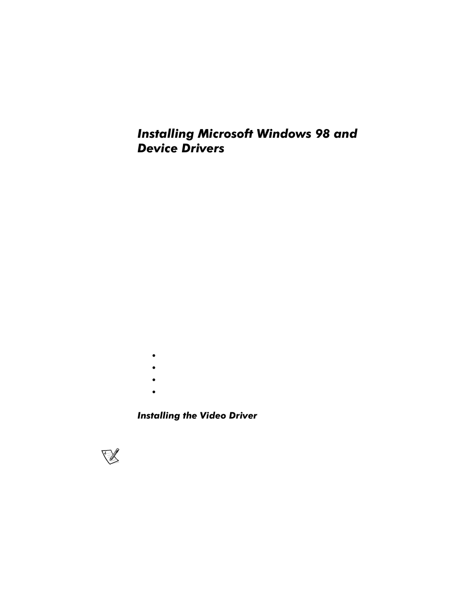 Installing microsoft windows 98 and device drivers, Installing the video driver, Qvwdoolqj0lfurvriw:lqgrzvdqg 'hylfh'ulyhuv | Dell Inspiron 3500 User Manual | Page 2 / 8
