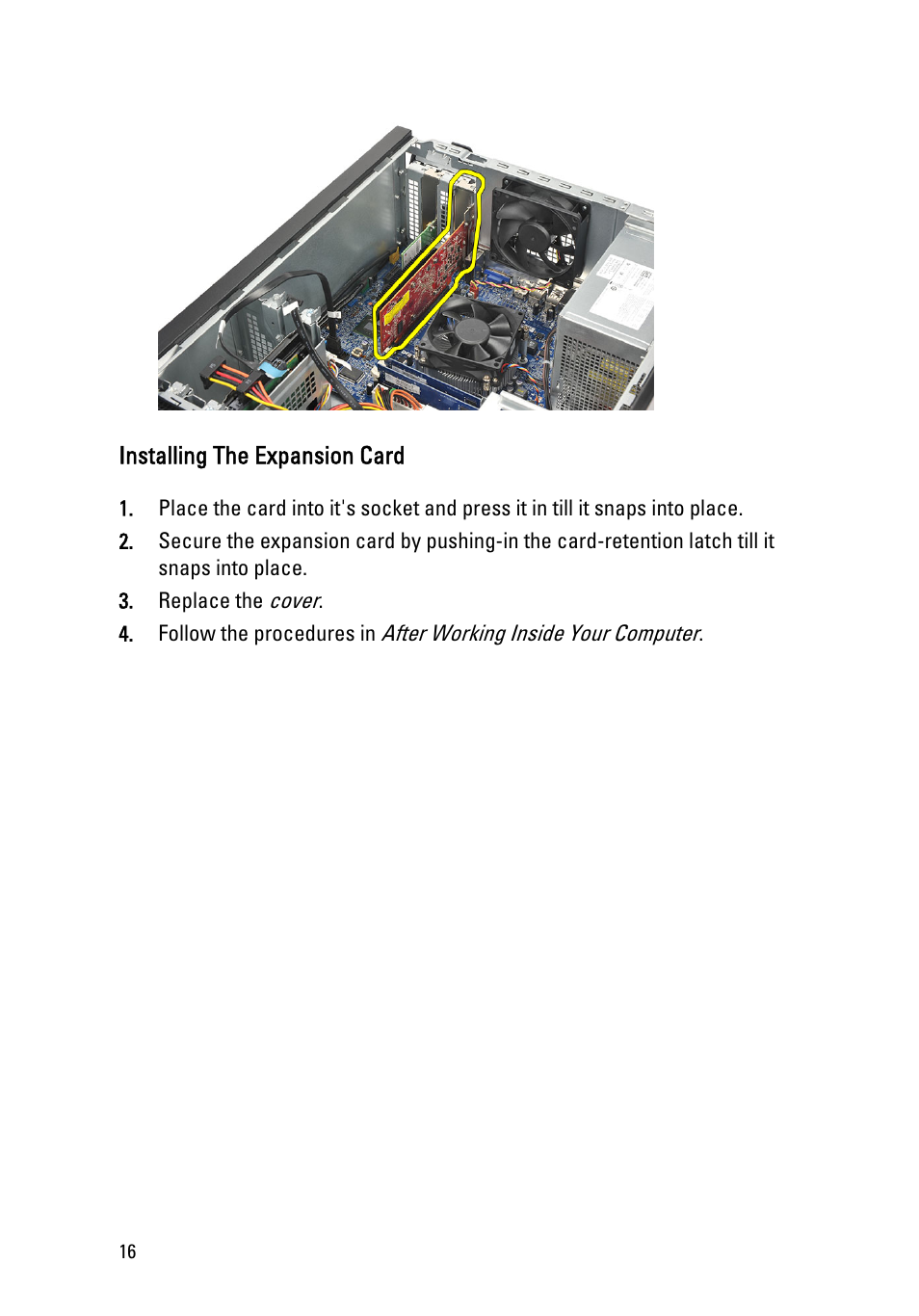 Installing the expansion card | Dell Vostro 260s (Mid 2011) User Manual | Page 16 / 68