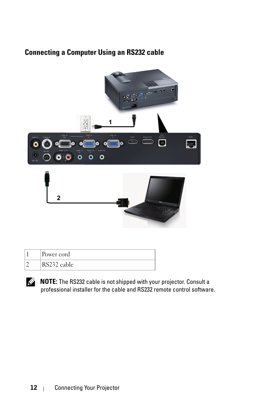 Connecting a computer using an rs232 cable | Dell 4310WX Projector User Manual | Page 12 / 82