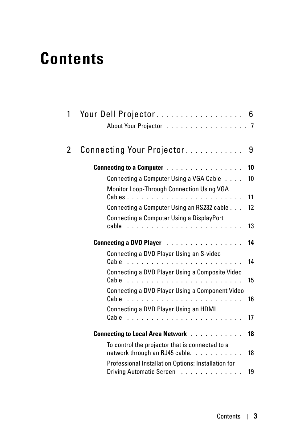 Dell 4310WX Projector User Manual | Page 3 / 82