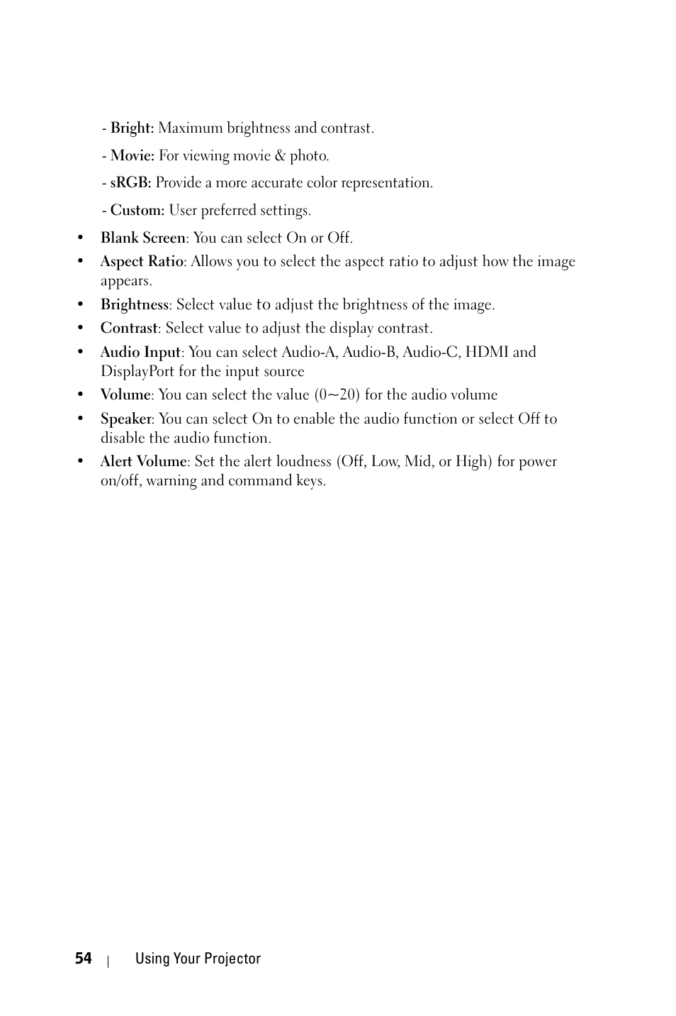 Dell 4310WX Projector User Manual | Page 54 / 82