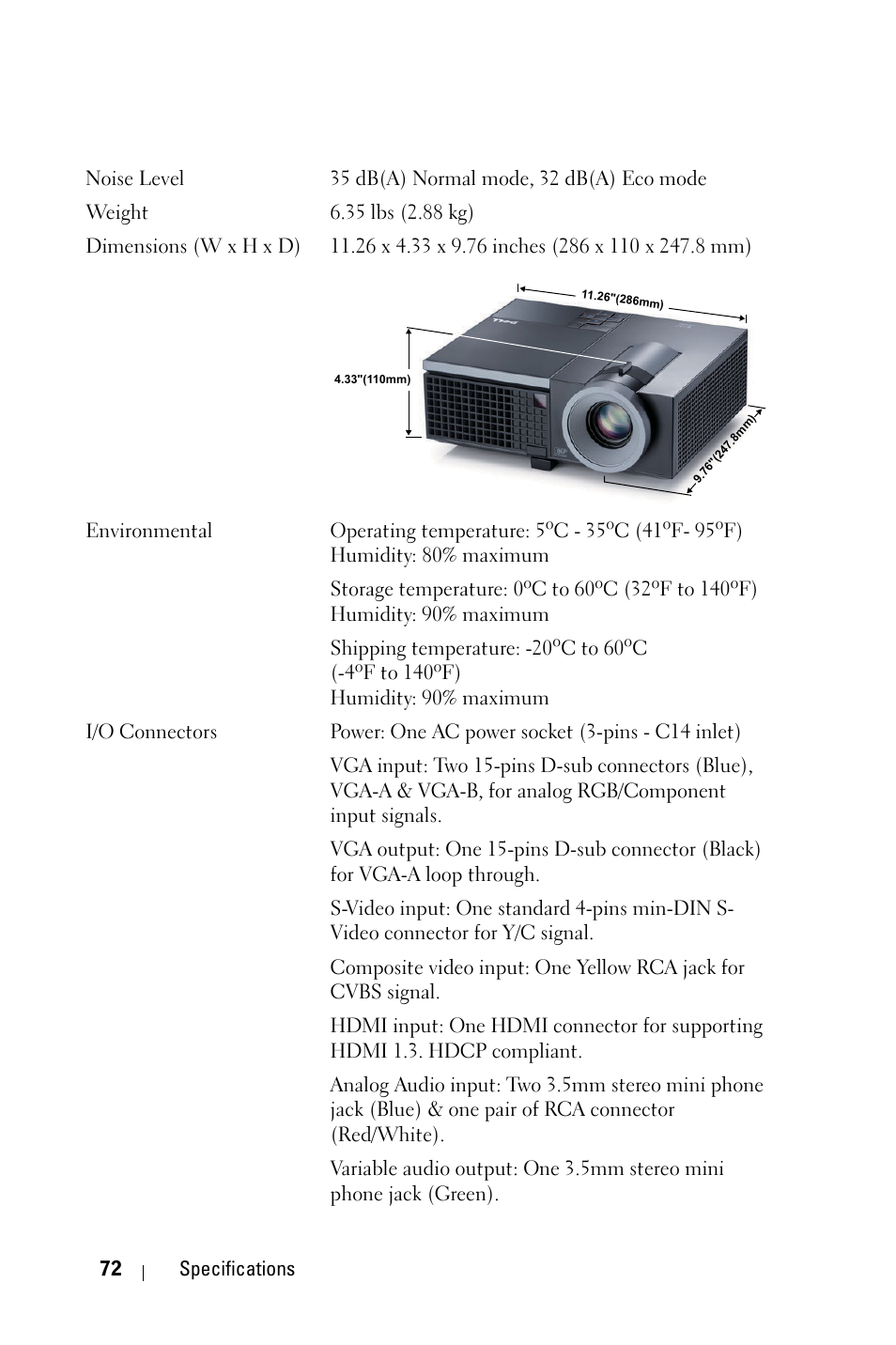 Dell 4310WX Projector User Manual | Page 72 / 82