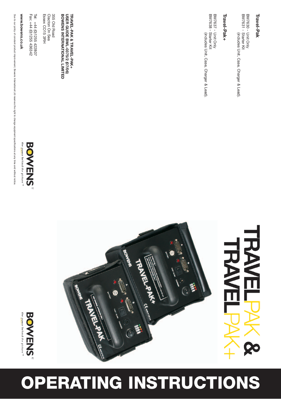 Bowens TRAVEL-PAK&TRAVEL-PAK+ BW7631 User Manual | 6 pages