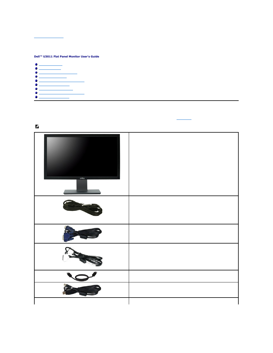 About your monitor, Package contents | Dell U3011 Monitor User Manual | Page 2 / 38