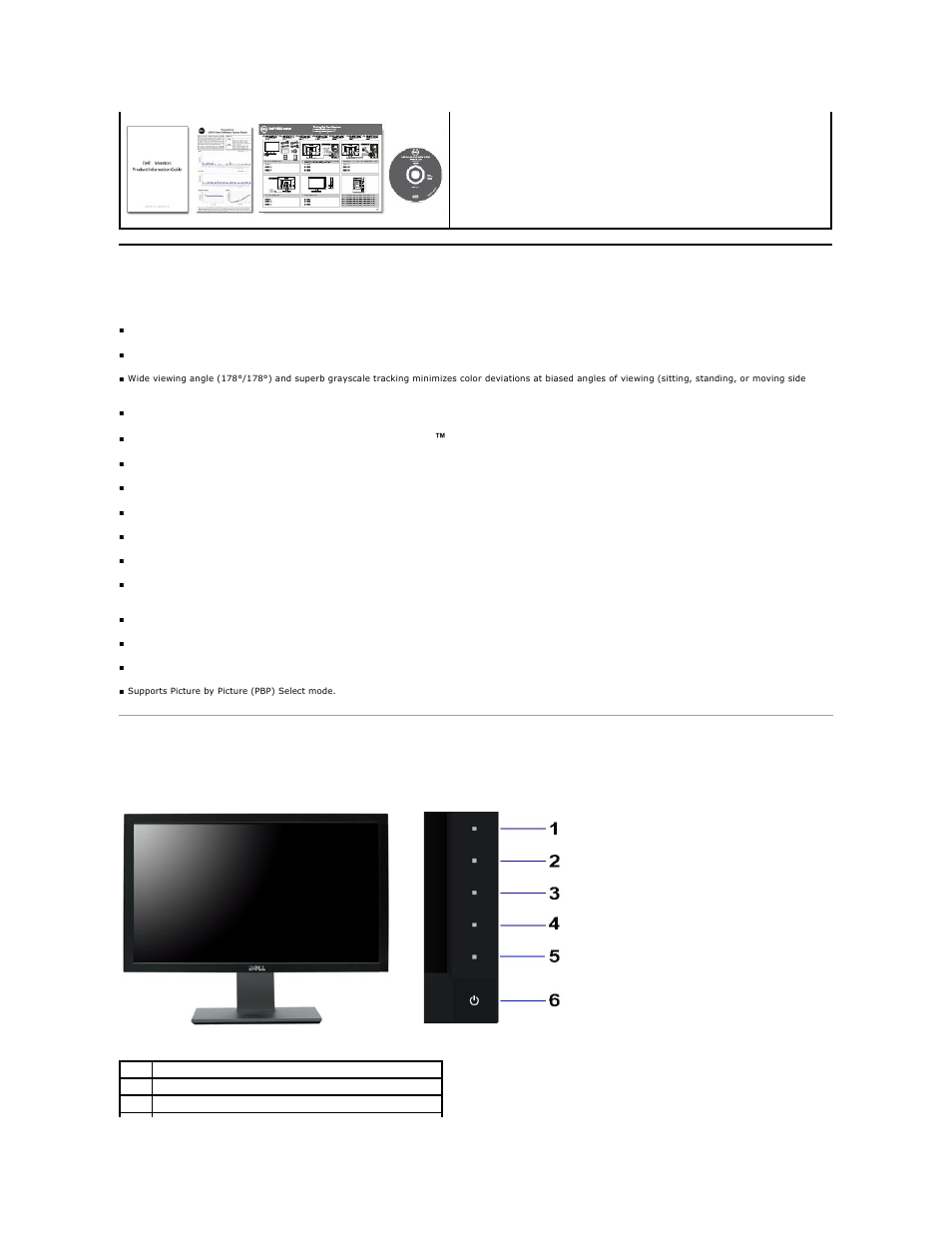 Product features, Identifying parts and controls, Front view | Dell U3011 Monitor User Manual | Page 3 / 38