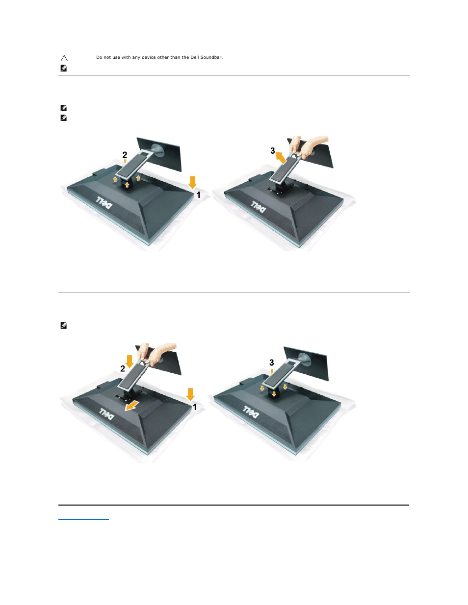 Removing the stand, Attaching the stand | Dell U3011 Monitor User Manual | Page 34 / 38