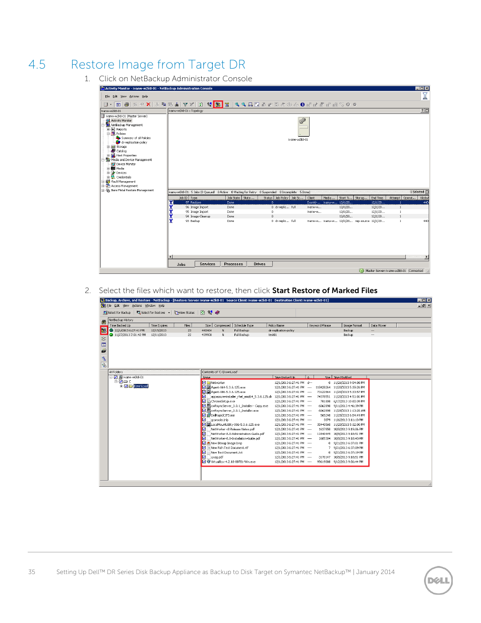 5 restore image from target dr, Restore image from target dr | Dell PowerVault DR2000v User Manual | Page 35 / 41