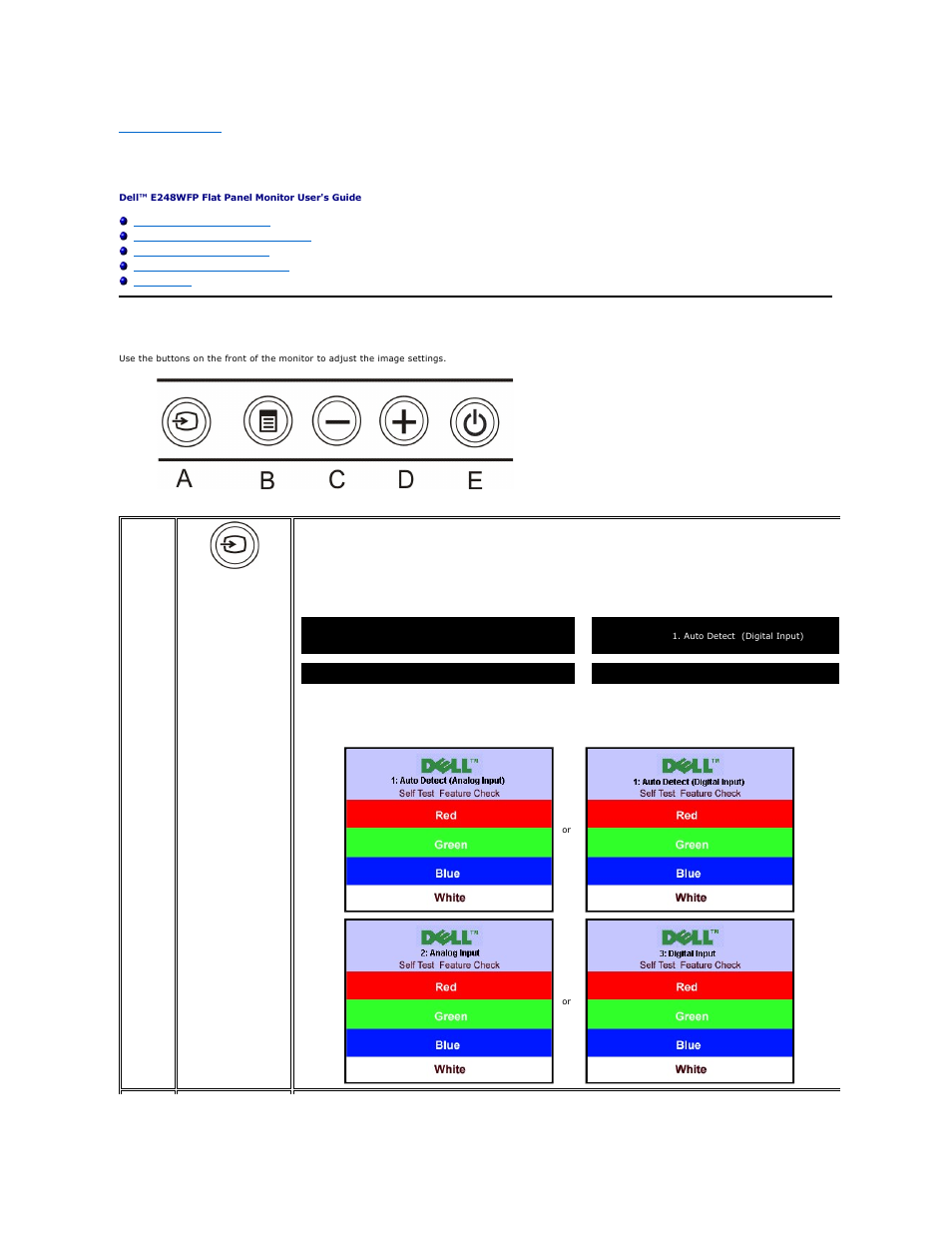 Operating the monitor, Using the front panel | Dell E248WFP Monitor User Manual | Page 13 / 30