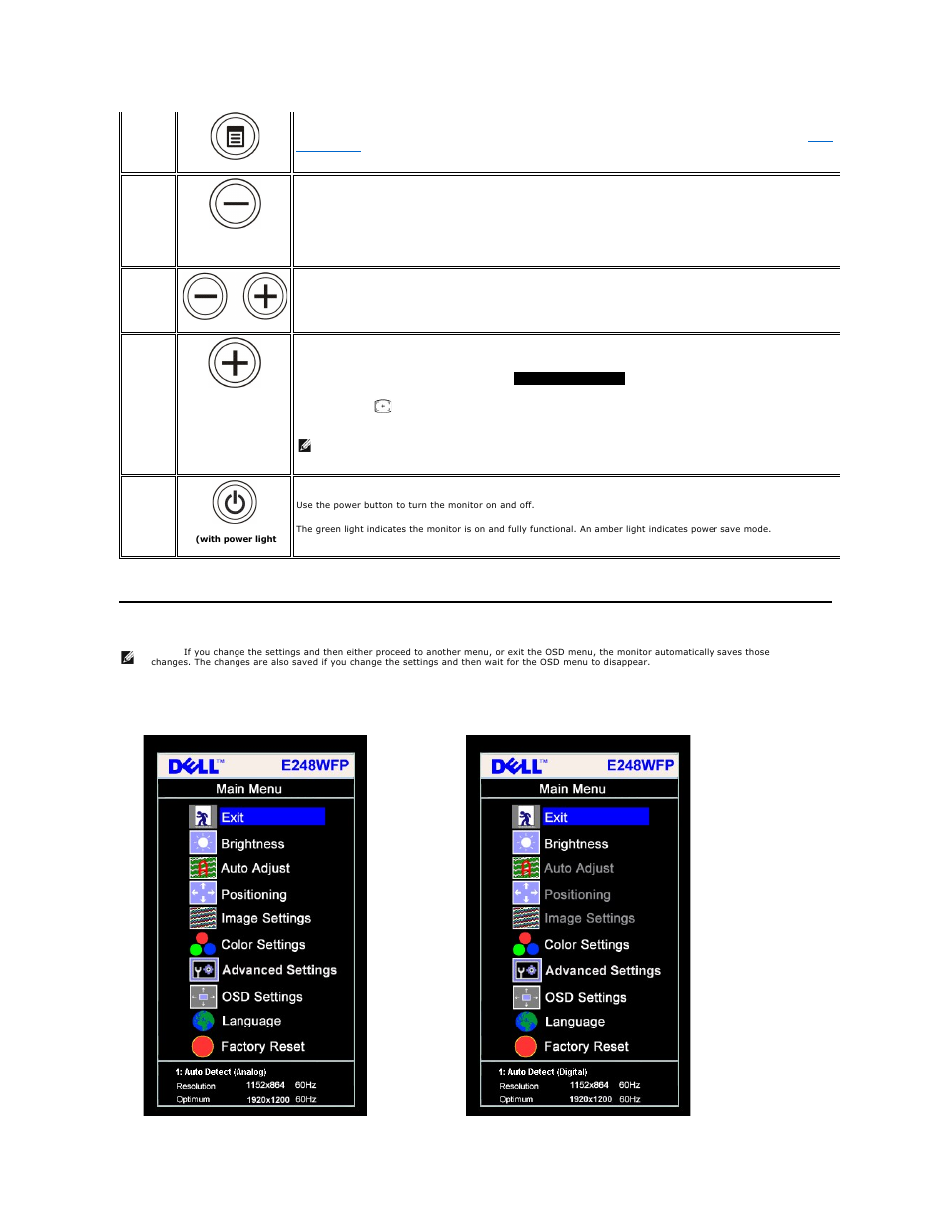 Using the on-scree display (osd) menu, Using the osd menu | Dell E248WFP Monitor User Manual | Page 14 / 30